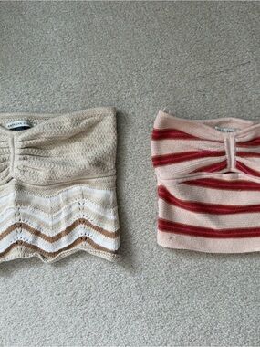 American Eagle Outfitters Striped & Chevron Knit Tube Tops in Cream and Pink